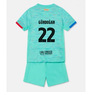 Lacne Dětský Futbalové dres Barcelona Ilkay Gundogan #22 2023-24 Krátky Rukáv - Tretina (+ trenírky)